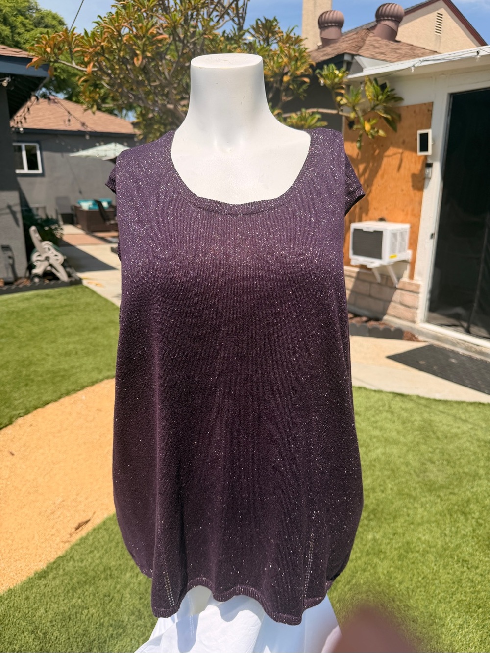 Shimmer Scoop Neck Sleeveless Top - Purple